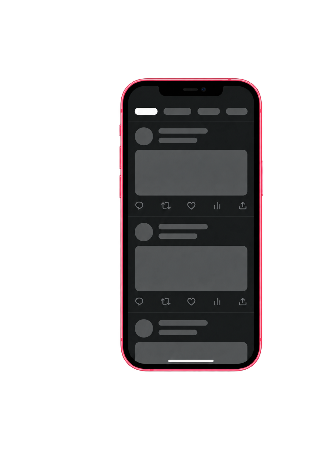 Pink phone with a social feed of placeholder posts